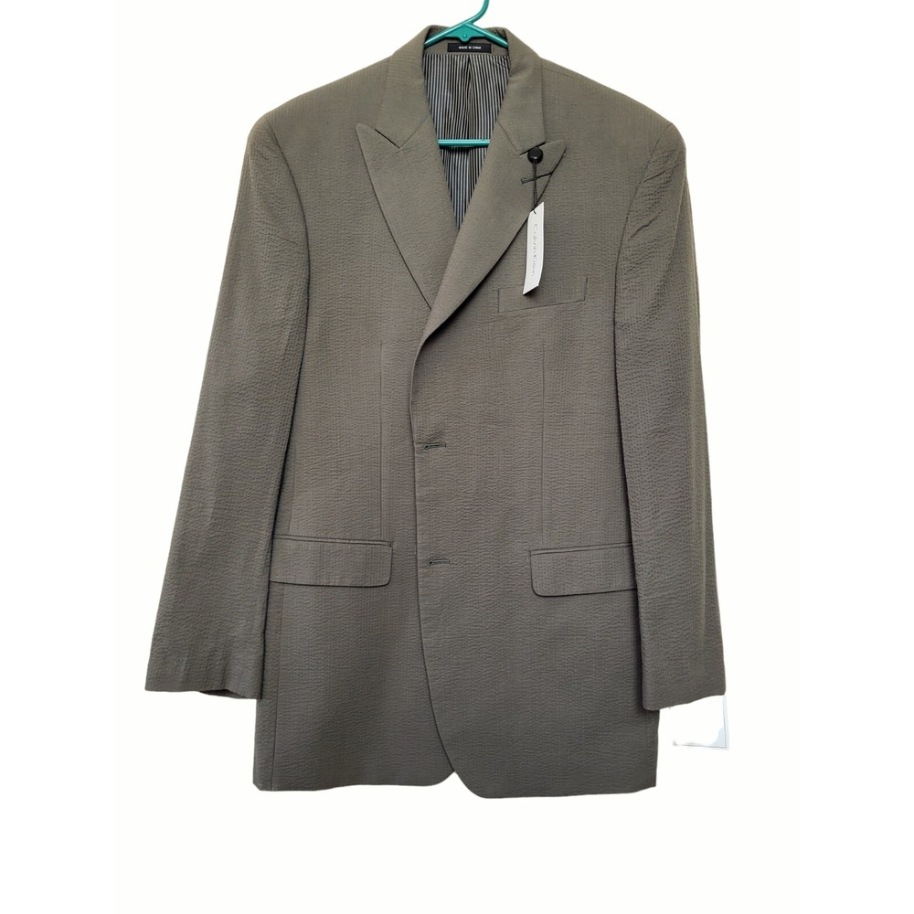 NWT $325 Calvin Klein Olive Suit Jacket‎ Blazer Men's 42L Cotton Bamboo Textured